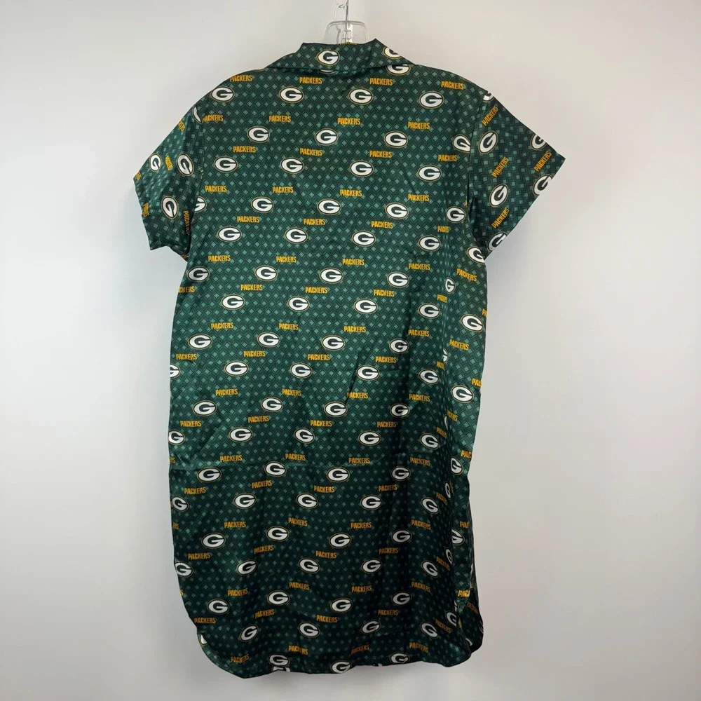 NFL Green Bay‎ Packers Womens M Satin Nightshirt Button Front Sleep Shirt NWT